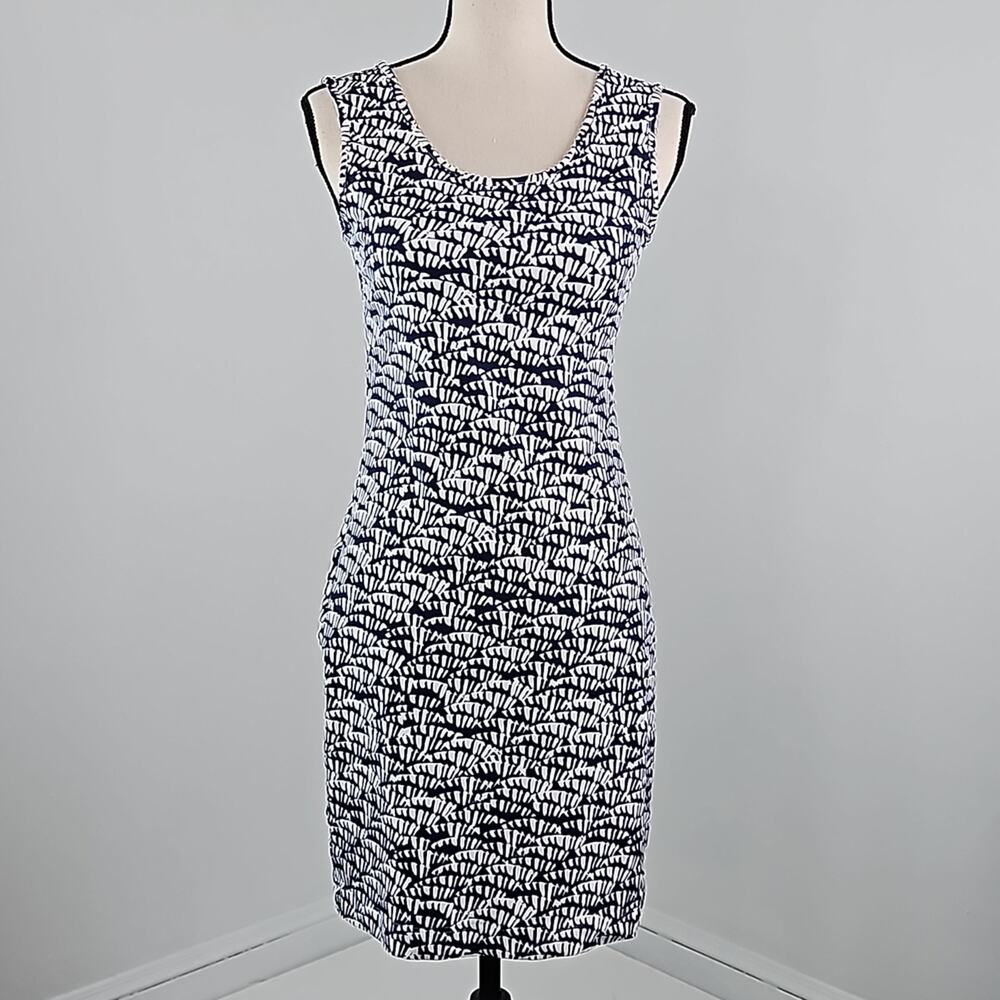 Persifor Abstract Palm Print Navy White Tank Bodycon Mini Dress Women's Small
